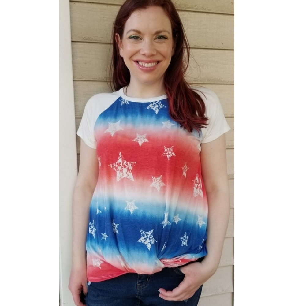 Patriotic red white blue Tie Dye Stars shirt